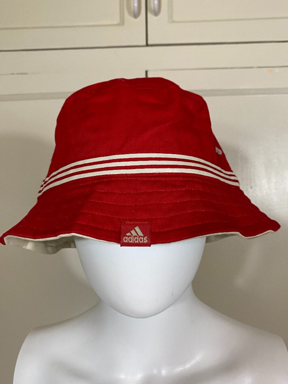 RARE Vintage Adidas 3 Stripes Bucket Hat Red White Y2K Streetwear Deadstock SM